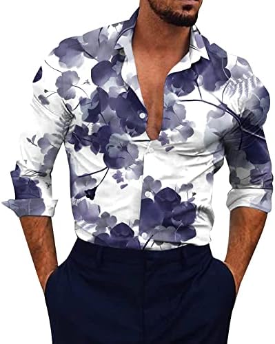 XXBR Мъжки Ежедневни Ризи с копчета, Есенни Хавайски Ризи с Отложным яка и Цветисти принтом Лъв, Плажни Ризи с дълъг ръкав