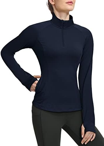 Жена Термо-мек вълнен плат Пуловер Hiverlay с дупка за палеца на цип и дълъг Ръкав за Джогинг, Риза за каране в студено