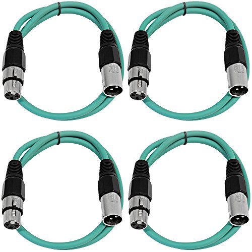 Сеизмичен аудиосигнал - SAXLX-3-4 комплекта кабели 3' XLR за мъже и XLR за жени - Балансиран 3-Крак свързващ кабел - Зелено и