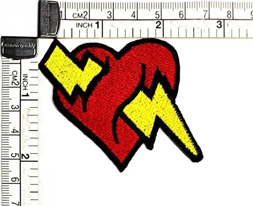 Kleenplus Червена Светкавица Сърцето Карикатура Деца Железни Ивици Сърцето На Модерен Стил На Бродирани Мотив Апликация