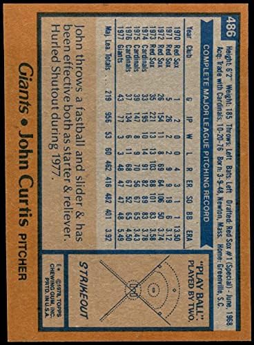 1978 Topps 486 Джон Къртис Сан Франциско Джайентс (Бейзболна картичка) Ню Йорк /MT Джайънтс