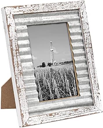 Рамка за снимки Deco De Ville White 4 x 6, Селски Потертая Масивна Дървесина с Истинско Стъкло за стенен или Настолен показване