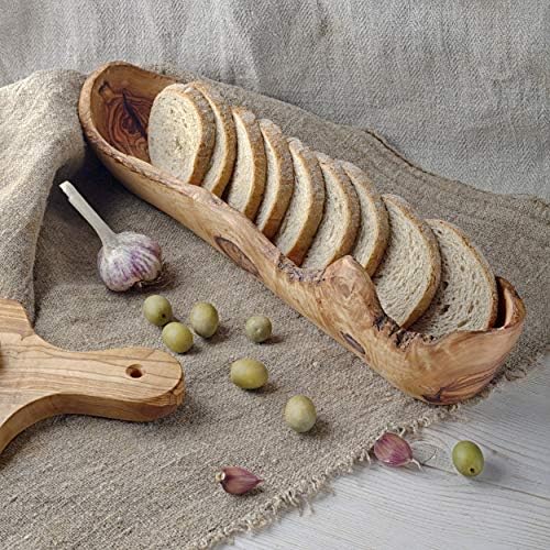 Декоративна купа от маслиново дърво с горски интериор - Купа за хляб, ръчно изработени с дължина 16 см - Кухненски интериор в провинциален стил за подаване на салати,
