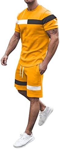 Мъжки спортни костюми с цветен блок, Комплект от 2 теми, плътно Прилепнали Тениски с къс ръкав и къси Панталони, Спортни