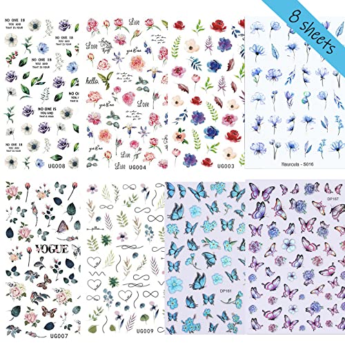 8 Листа Флорални Стикери за Дизайн на ноктите, Стикери, Цветни 3D Цветни Аксесоари за Дизайн на ноктите, Листа,