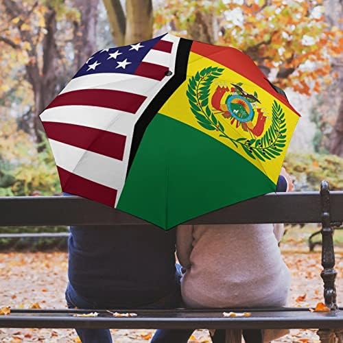 Чадър за пътуване с флага на САЩ и Боливия, Здрав Ветрозащитный Сгъваем Чадър от дъжд, Преносим Чадър, Автоматично
