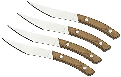 Legnoart Наполи Набор от ножове за пица и стек от неръждаема стомана от 4 теми с бяла дървена дръжка