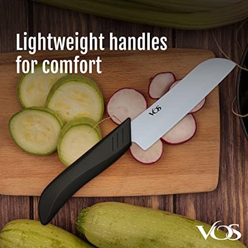 Универсален Ножевой блок Vos и Керамичен Нож За почистване на зеленчуци, 4 , 5, 6 Инча (черен)