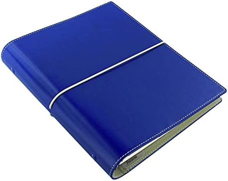 Организатор Filofax Domino, формат A5, от тъмно-синя кожа с контрастиращи шевове, Шест позвънявания, Календар-дневник с
