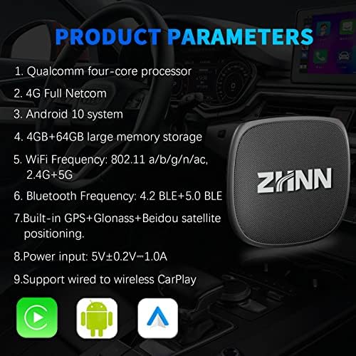 ZHNN Android 11 CarPlay AI Box 2023, 3 + 32G, Мултимедиен видеобокс, Поддържа безжично възпроизвеждане в колата и Android