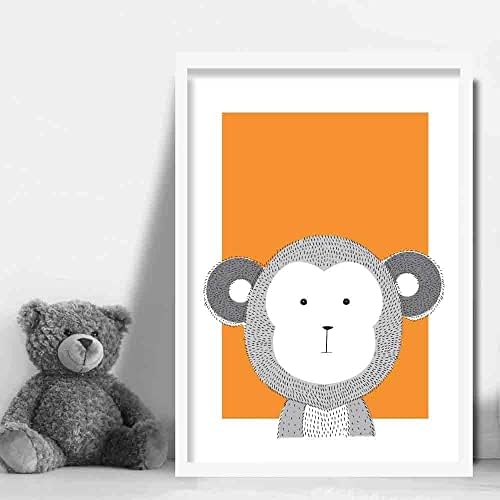 Детски Плакат в стил Скица Маймуни Artze Wall Art, Ширина 30 см х Височина 40 см, Оранжево