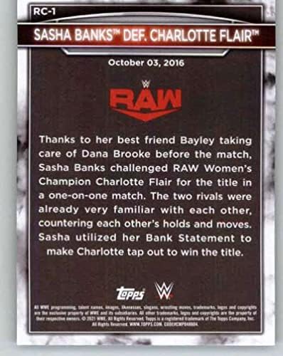 В знак на почит към женския дивизиону WWE 2021 Topps 5th Anniversary Първенство Tribute RC-1 Саше Банкс деф. Търговската