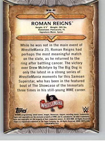 2020 Оглавява списъка на WWE Road to WrestleMania WM-41 Търговска картичка Roman Reigns Борба Trading Card