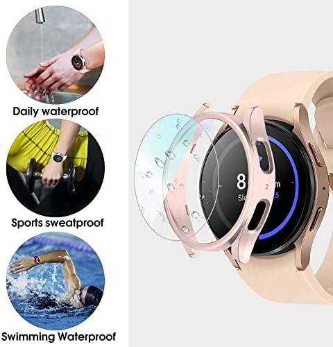 Калъф Bougraite 12 + 4 в опаковка за Samsung Galaxy Watch 5 Pro 45 мм, с фолио от закалено стъкло, Водоустойчив Твърд Броня