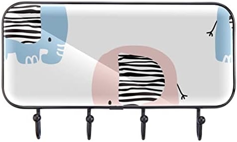 Розово-Сини Слонове с Анимационни Принтом, Закачалка за дрехи, Монтиране на стена, Входна Закачалка за дрехи
