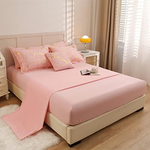 Aimuan Комплект Спално бельо от Розово злато с метален мрамор, Блестящ Комплекти спално бельо с принтом под