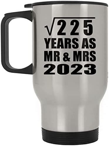 Начертайте 15-та Годишнина на Корен Квадратен от 225 години Като Mr & Mrs 2023, Сребърен Пътна 14 унция Чаша От неръждаема