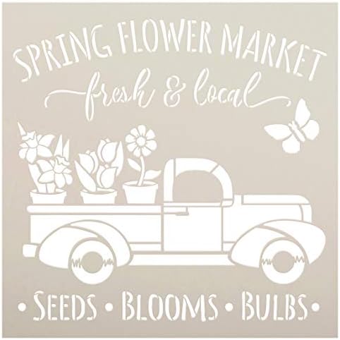 Шаблони за пролетния цветния пазар с винтажным камион от StudioR12 | декорация за дома в стил Цветя Фермерска къща със Собствените си ръце | Дървени табели за бродерия и