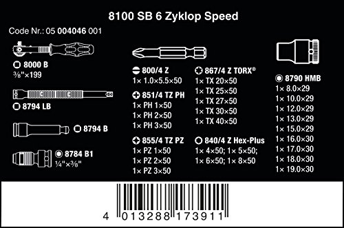 Wera 8100 SB 6-степенна скоростна кутия 3/8 29 БР 3/8 автомобил с МЕТРИЧЕН и 056490 Набор от инструменти за проверка