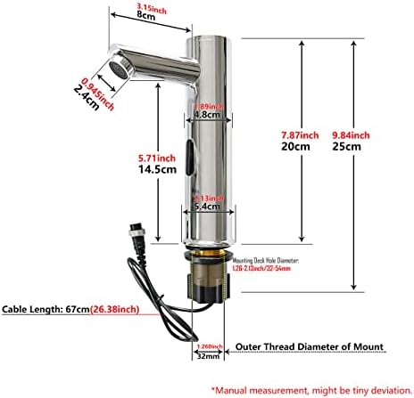 XJhoma Безконтактен интелигентен сензор (батерия / захранване 220 В) Кран за топла и студена вода от хромирана месинг за мивки с водни маркучи и блок за управление на [Шт?
