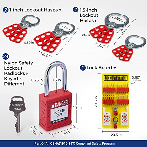 Станция за маркиране БРЕЙДИ Lockout с комплект за маркиране Лото Devices включва 24 различни набор от предпазни