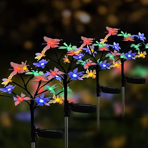 Слънчеви Градински Фенери за Кола на открито, 4 опаковки, Улични Фенери във Формата на Фигурки Пеперуда На Слънчева Енергия,