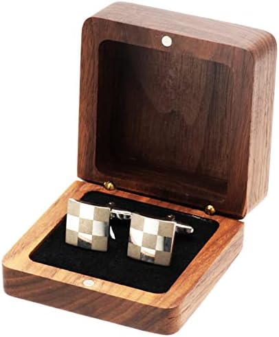 Малка Реколта Подарък Кутия с Запонками от Черно Орехово Дърво в Селски Стил за Мъже, Калъф За Съхранение на копчета за ръкавели