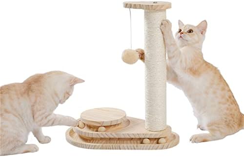 CXDTBH Интерактивна Дървена Играчка За Котки Двуслойни Въртящи Умен Проследяване на Топката Когтеточка за Котки
