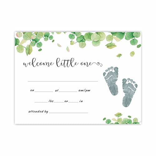 Свидетелство за раждане в болницата | Плоча с обявяването на раждането на детето на зелена тематика с размери 8 x 11 инча | Фигура с пръстови отпечатъци на детето | Под?