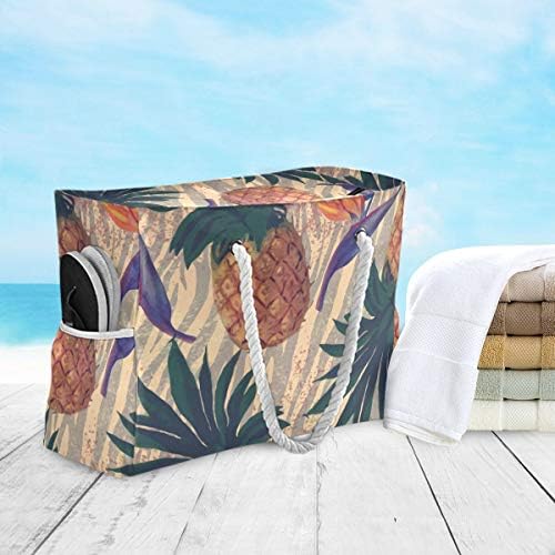 Чанта за пазаруване ALAZA Pineapples Vintage Beach Toy Чанта за плаж, Душ Кабина, Плувен басейн