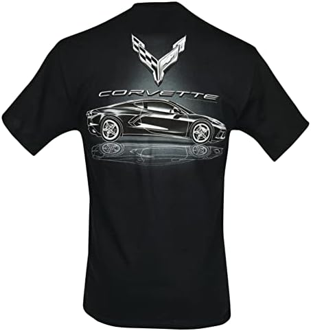 Тениска C8 Corvette Stingray - Мъжки риза с Метални отблесками: Черен (X-Large)
