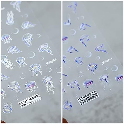 1 Лист 5D Красивата Синьо-бяла стикер за нокти с изображение на Медуза Модерен Дизайн нокти Декоративна стикер За