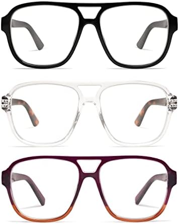 AMOMOMA 3 Опаковки Големи Авиаторских Очила за четене с Пружинным тръба на шарнирна Връзка, за Жени и Мъже, Ретро Синя Easy Компютърна Рамки за четене AM6081