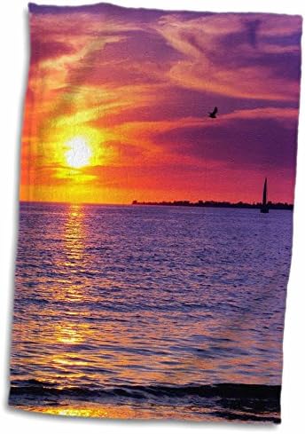 3dRose Florene Sunset и лодка - Ветроходна лодка с Червено-лилаво Флоридским на залеза - Кърпи (twl-39056-1)