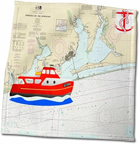 Триизмерен печат Морски карти Пенсакола, Флорида, върху хавлиена кърпа, за да моторна лодка, 15 x 22, Бял