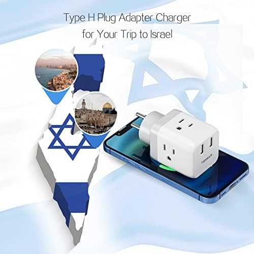 Израелски захранващ Адаптер - TESSAN САЩ-Израел Штекерный Адаптор 3 Изходи с 2 USB порта за зареждане, Конвертор контакти за Израел, Палестина, Йерусалим и Светите Земи, и