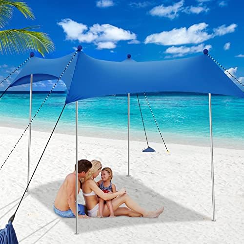 Плажна палатка MCADORE Pop Up Shade UPF50 + Преносим Плажен Навес От Слънцето с 4 Алуминиеви шестами, с въжета от вятъра и чанта за носене за къмпинг, двор, Пикник (7,5x7,5 метра)
