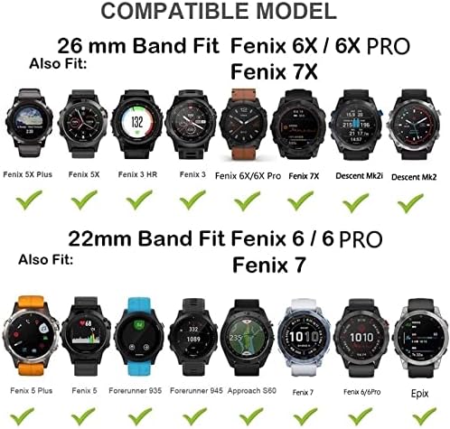 BNEGUV За ремъците за часа Fenix 5X 26 мм Гумена Каишка за часовник Fenix 5X Plus/Fenix 6X/Fenix 6X Pro/Fenix 7X/Fenix 3/Fenix