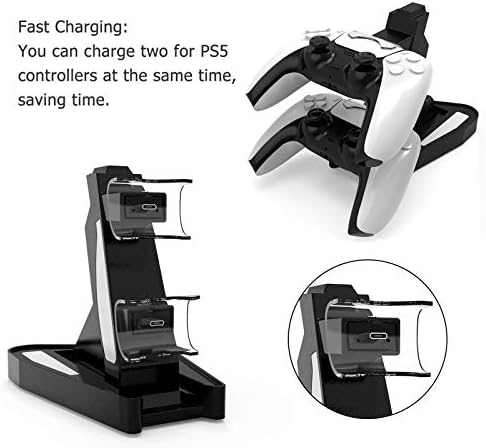 зарядно устройство за контролер PS5, Док-станция за бързо зареждане за PS5 DualSense Twin Charger Station, Поставка за зареждане