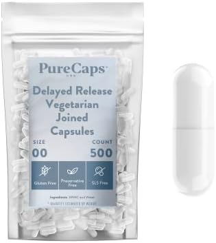 PurecapsUSA - Размер 00 Празна Бяла Вегетариански и веганская забавено освобождаване / Киселина - Без консерванти с натурални съставки - (500 съединените капсули)