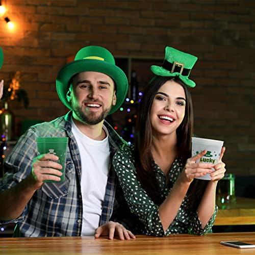 24 Опаковки за Еднократна употреба, пластмасови чаши за парти в чест на Деня на Свети Патрик Обем 16 унции, зелено-бели Чаши