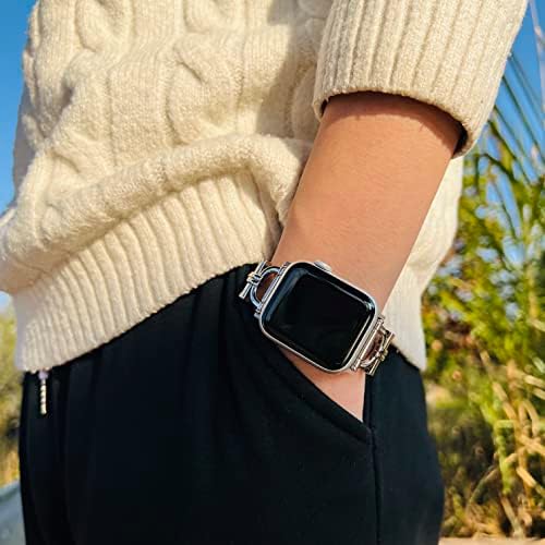 Каишка от естествена кожа Osber, съвместим с женски часовник Apple Watch 38 мм 40 мм 41 мм, Класически Тънък Кожена каишка с D-образна метална катарама от розово злато за iWatch Serie
