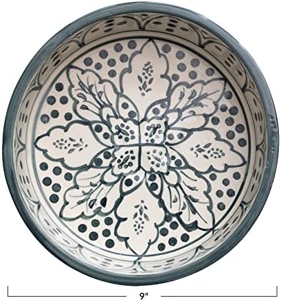 Керамични съдове с ръчно рисувани в ботаническата стил, кремаво-синя купа за домашни любимци