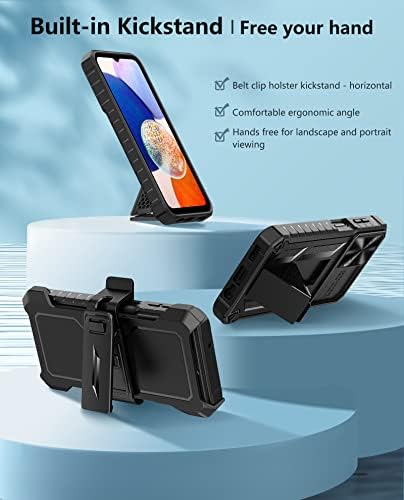 Калъф FNTCASE за Samsung Galaxy A14-5G: Защита от падане на военен клас, Здрав Защитен калъф за мобилен телефон A14 с клип за колан, кобур, стойка и тук |TPU устойчив на удари с матова