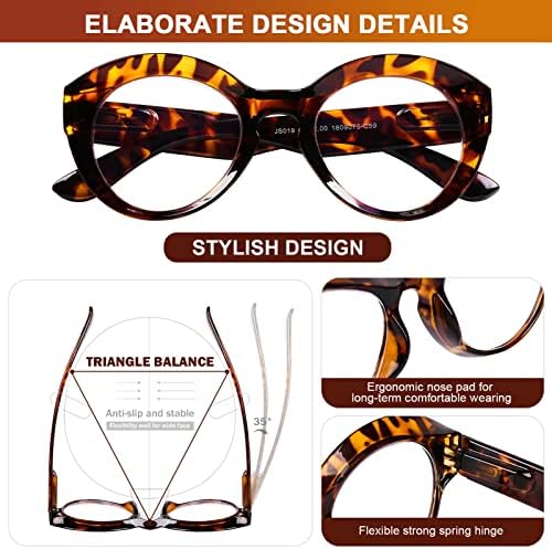 AQWANO Извънгабаритни Очила За Четене Дамски Модни Големи Стилни Дизайнерски Кръгли Очила За четене С Компютърни Заключване Синя Светлина 0 100 125 150 175 200 225 250 275, 2 Опаков