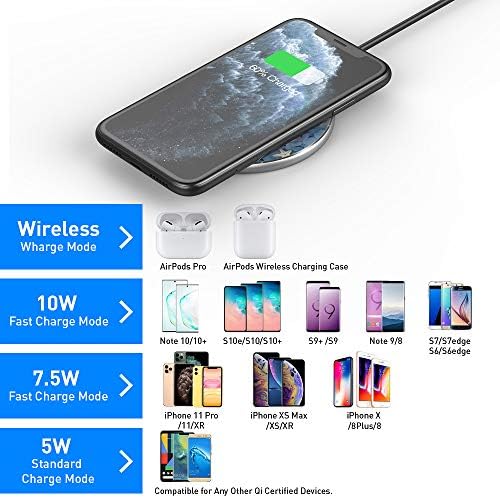 Безжично зарядно устройство Tekmax Marble, сертифицирано Qi, 10 W, бърза безжична зарядно устройство ще захранване на лентата, която е съвместима с 13/13pro/13Max/13Mini/iPhone12 Mini/12 Pro/Max