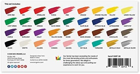 KINGART, Бутилка 60 мл, Комплект Акрилни бои 36 ярки цветове, В асортимент от 36 парчета (506F-36)