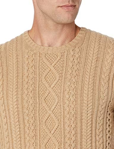 Мъжки пуловер до fisherman Кабел Crewneck от памук Essentials с дълъг ръкав и висока воротом
