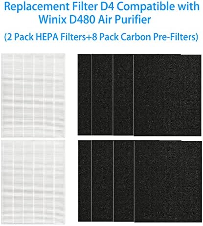 Заменяеми филтър D4 D4 е съвместим с почистване на въздуха Winix D480, Инв 1712-0100-00, 2 филтър True HEPA D4 и