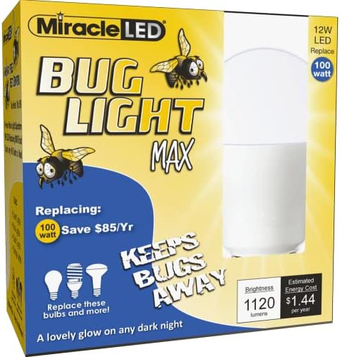 Miracle LED 604996 Bug Light MAX - Заменя улична лампа с мощност 100 W - A19 за веранда и двор - 36 Бр., 12 W, Кехлибар и